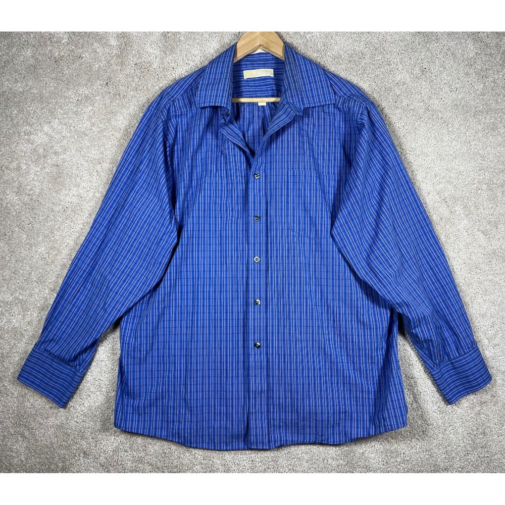 Michael Kors XL 34/35 Mens Dress Shirt Blue Striped Long Sleeve Button Up COTTON
